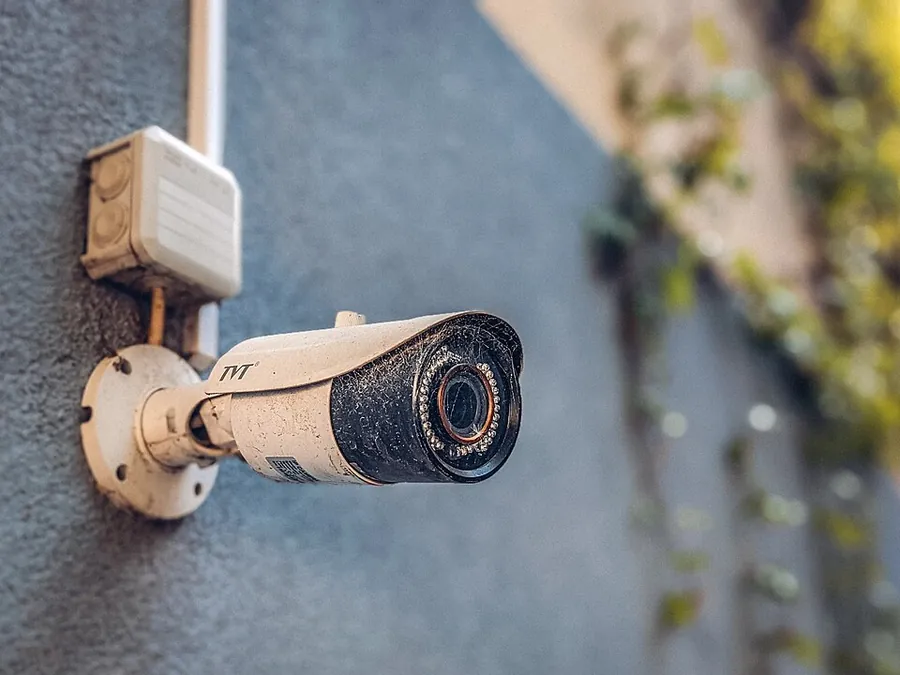 IP surveillance camera mounted on a building